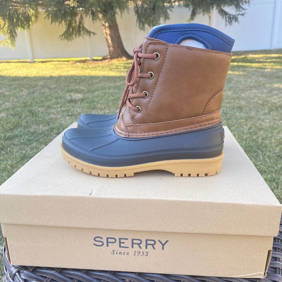 NWT/ NIB Sperry Boys Harbor Duck Boots Tan/Brown (Size 1) - Picture 1 of 7